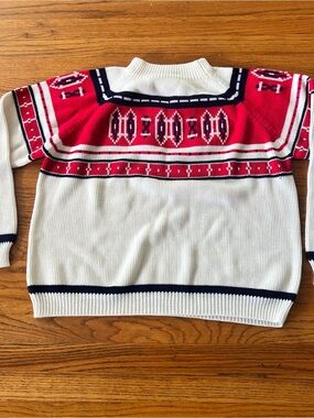 Vintage Men’s Red, White & Navy Crewneck Sweater